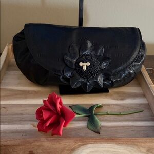 See By Chloe Black Floral Applique Clutch
